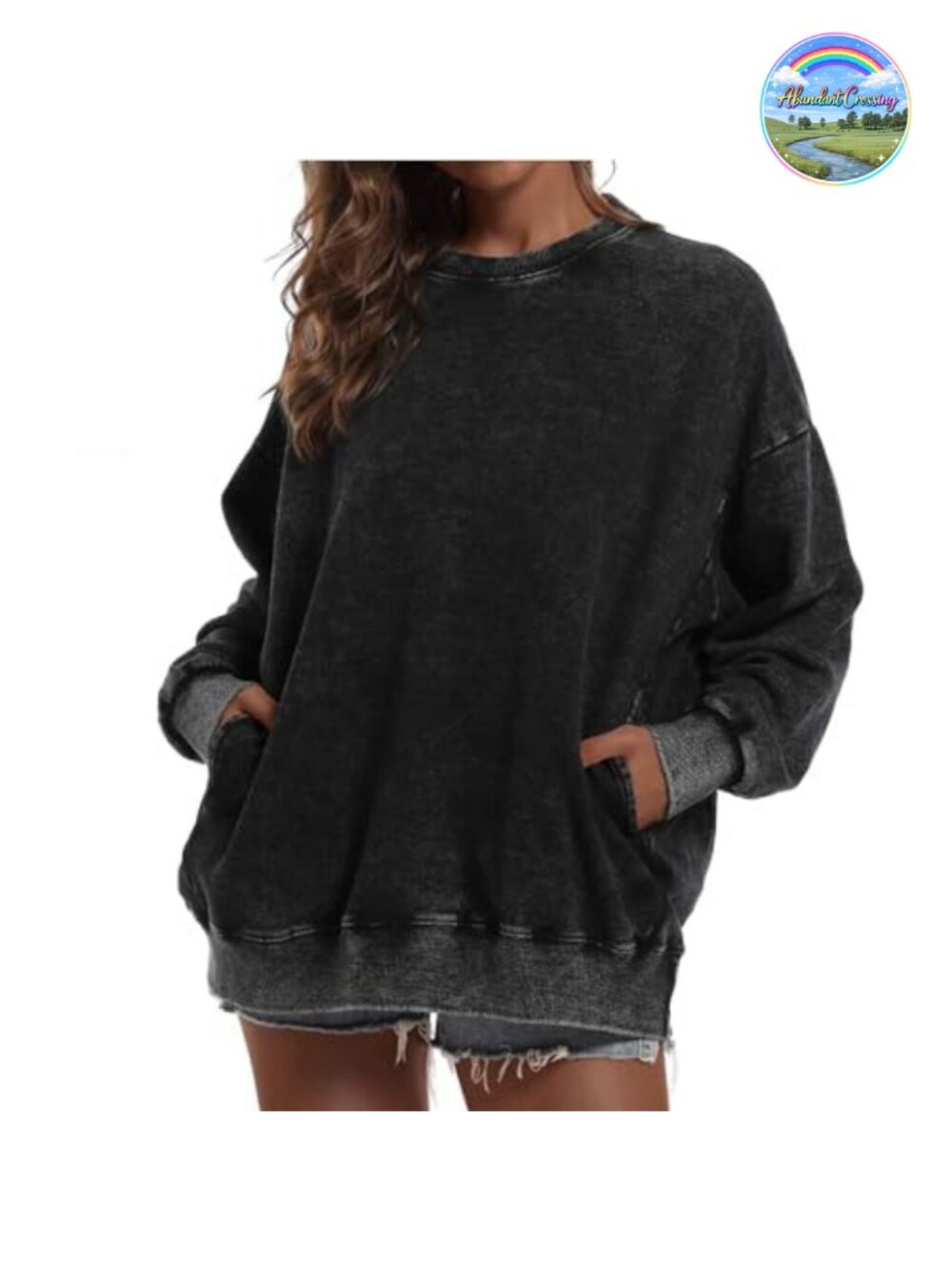 Oversized Vintage Pullover Sweatshirt Cotton Blend Long Sleeve Crew Neck with